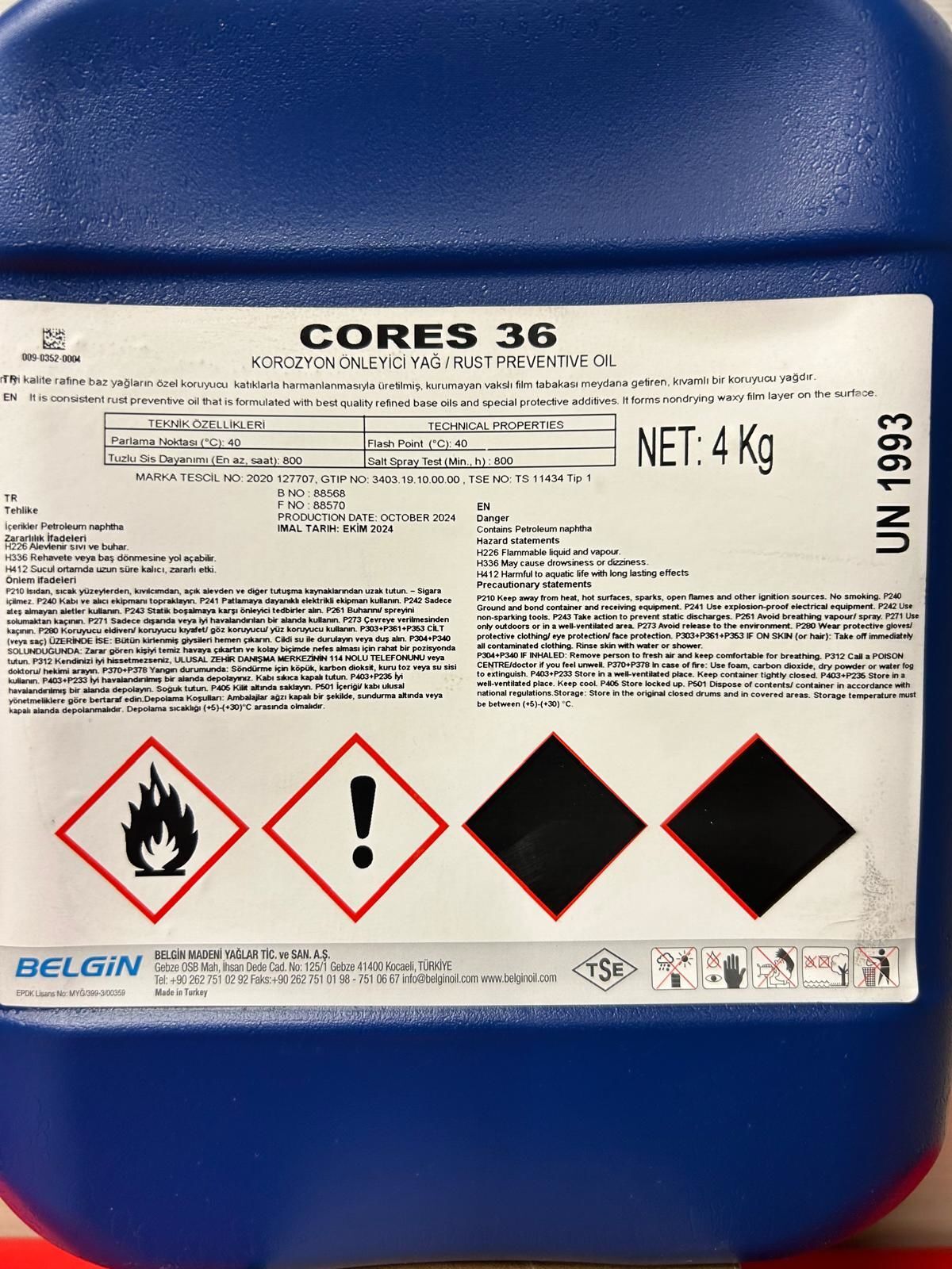 Belgin Cores 36 - 4 kg Korozyon Önleyici Yağ