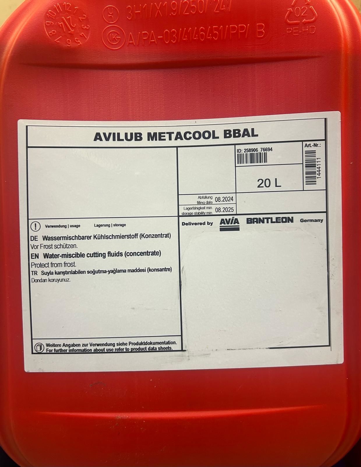 Avia Avılub Metacool BBAL Alüminyum İşleme Sıvısı 20 Lt