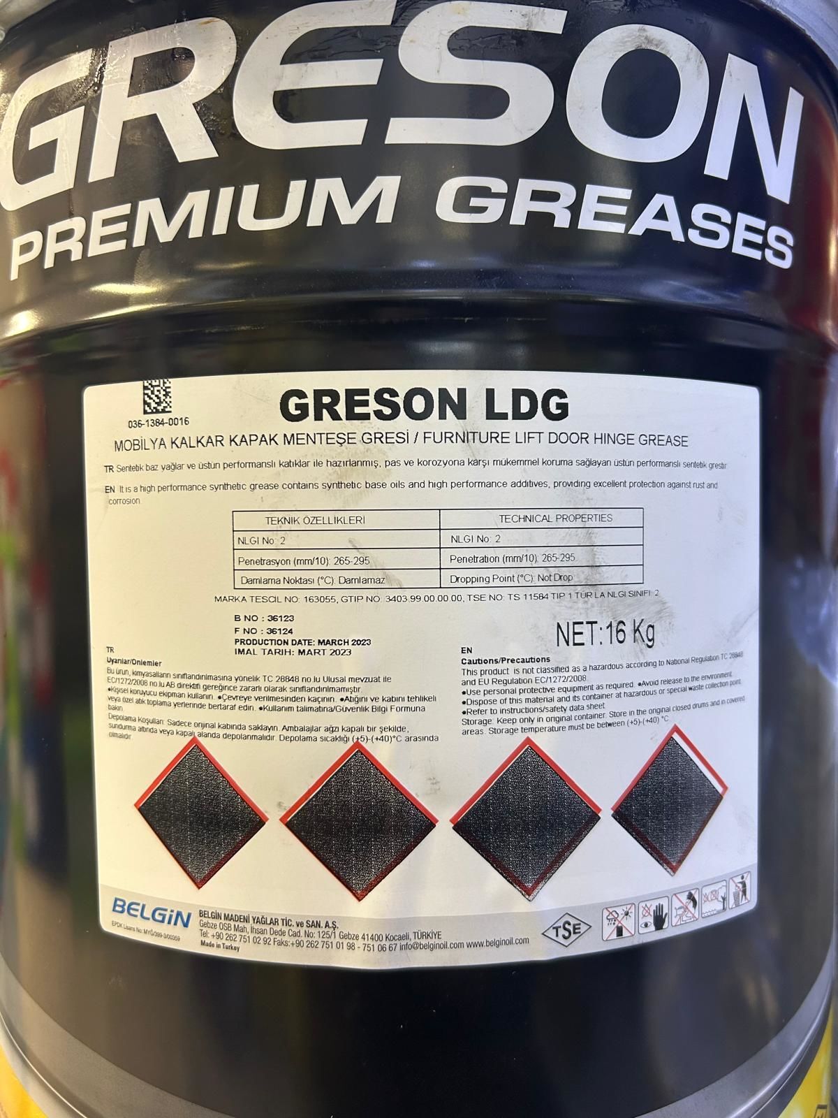 BELGİN GRESON LDG Kalkar Kapak Menteşe Gresi 16 kg